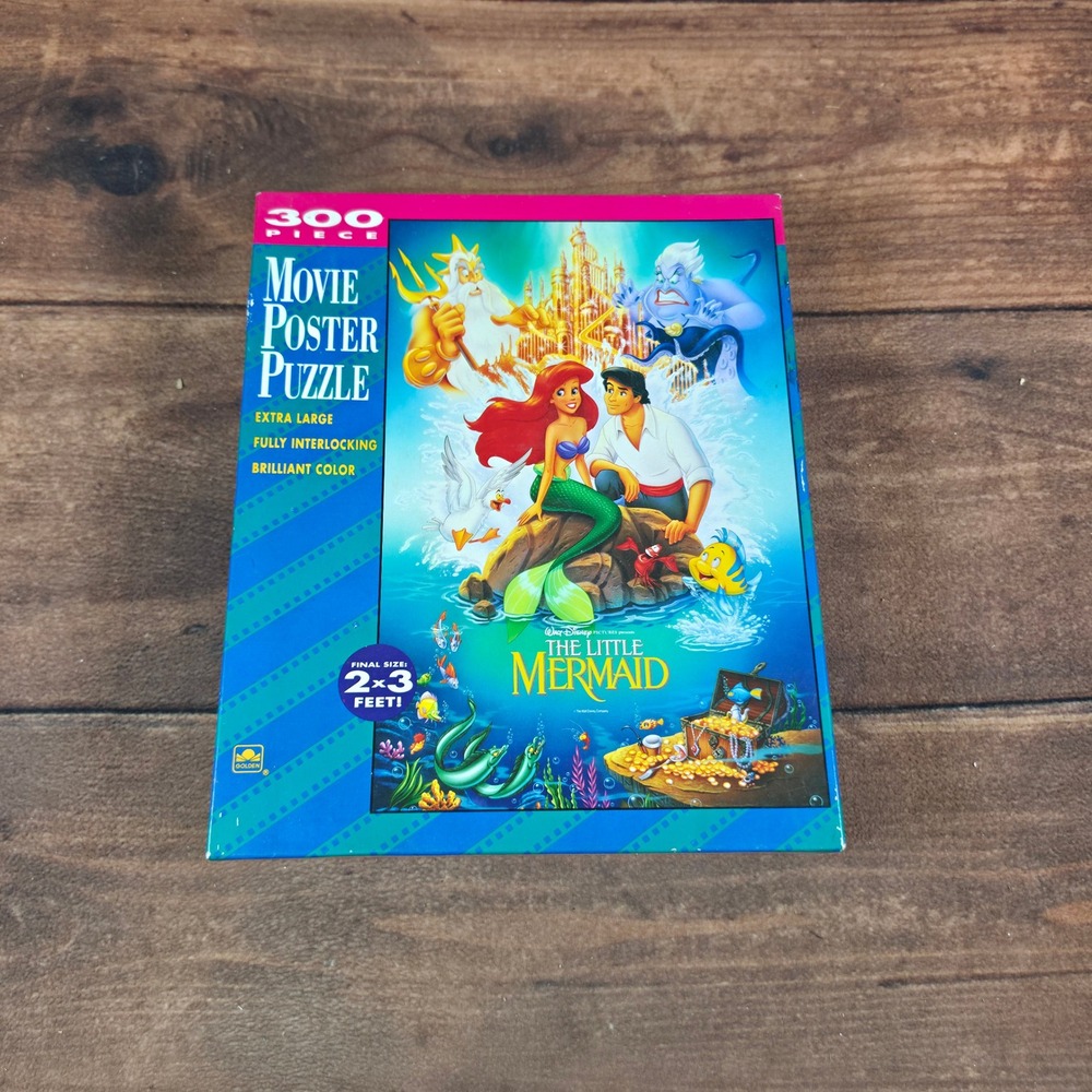 Golden The Little Mermaid Movie Poster Puzzle Kids 300pc Blue Good Vintage 2x3ft